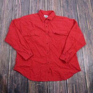 Genesis Button Down Shirt Womens L Red Long Sleeve 100% Cotton Utility Blouse